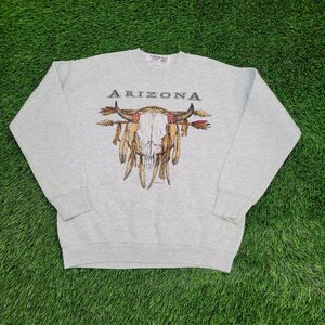 Vintage Native-American Sweatshirt Womens Large 20x23 Gray